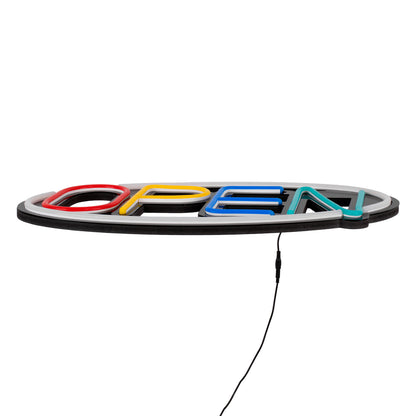 85858 Φωτιστικό Ταμπέλα Φωτεινή Επιγραφή NEON LED Σήμανσης Animated Ovale OPEN 30W AC 230V με Διακόπτη On/Off και Ασύρματο Χειριστήριο IR Λευκό - Κόκκινο - Πράσινο - Κίτρινο - Γαλάζιο