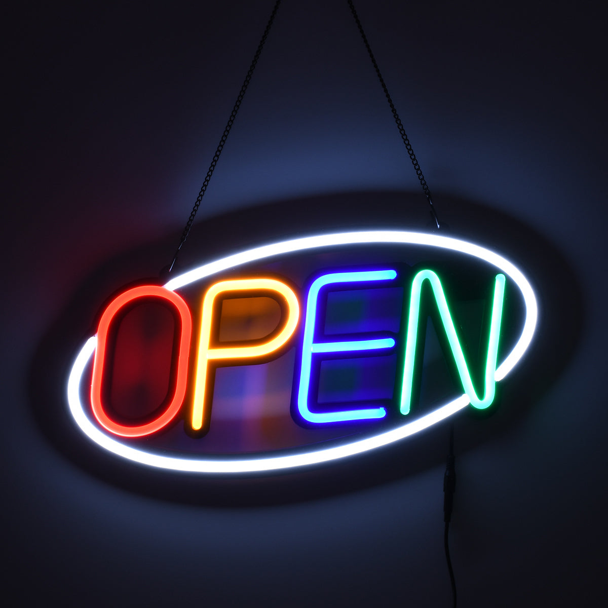 85858 Φωτιστικό Ταμπέλα Φωτεινή Επιγραφή NEON LED Σήμανσης Animated Ovale OPEN 30W AC 230V με Διακόπτη On/Off και Ασύρματο Χειριστήριο IR Λευκό - Κόκκινο - Πράσινο - Κίτρινο - Γαλάζιο