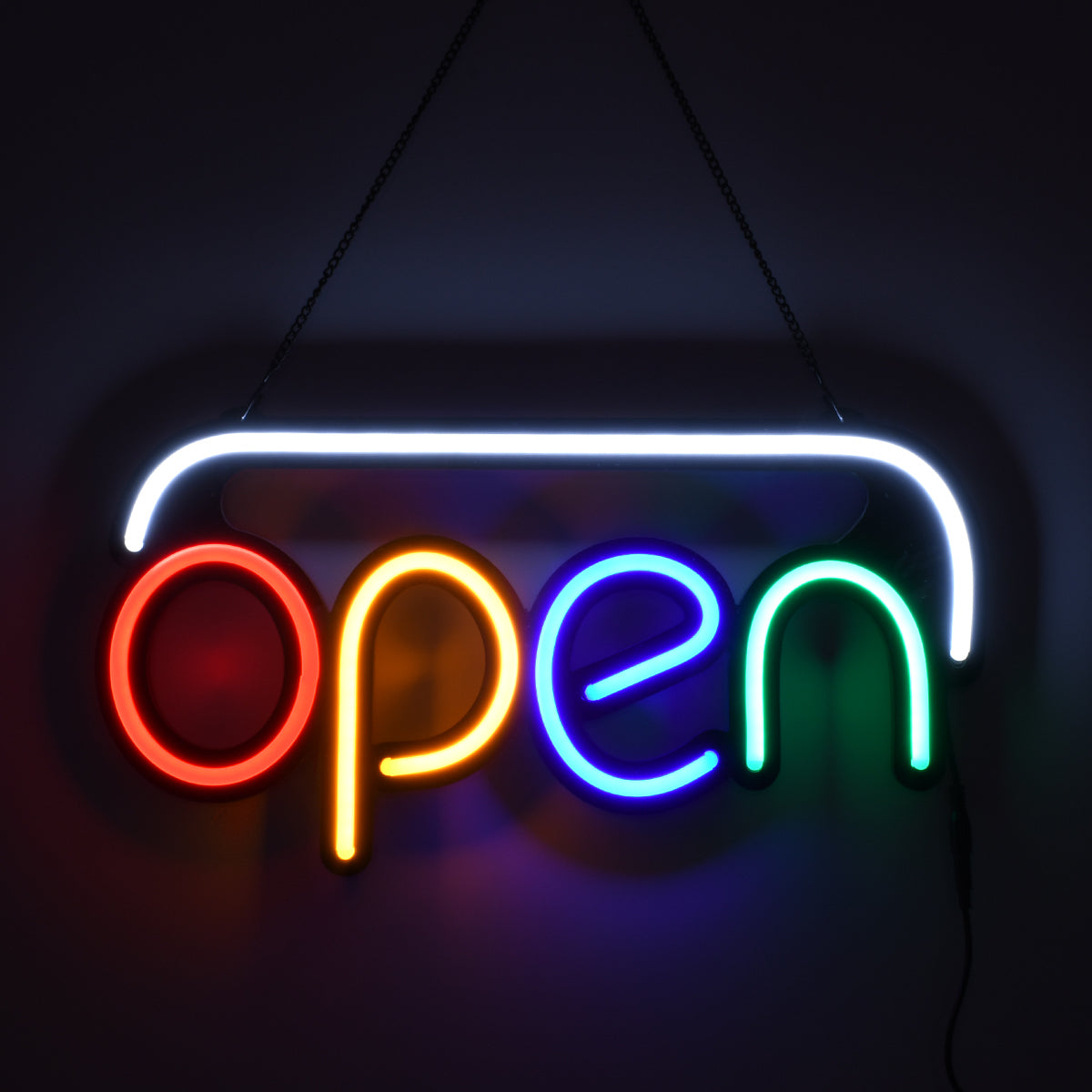 85859 Φωτιστικό Ταμπέλα Φωτεινή Επιγραφή NEON LED Σήμανσης Animated OPEN 30W AC 230V με Διακόπτη On/Off και Ασύρματο Χειριστήριο IR Λευκό - Κόκκινο - Πράσινο - Κίτρινο - Γαλάζιο