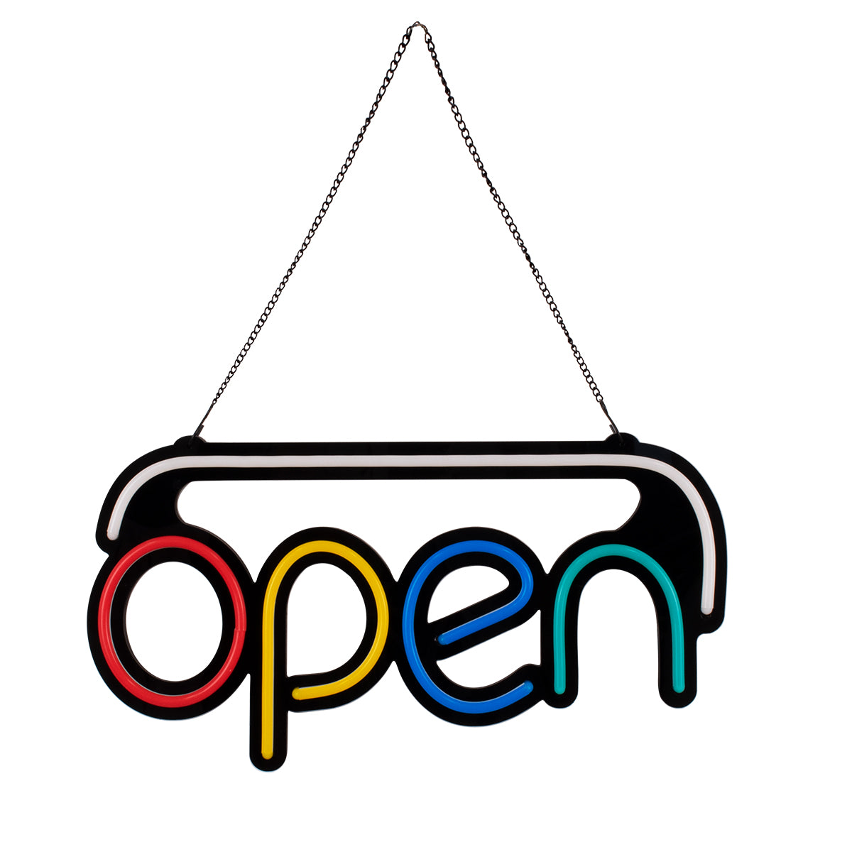 85859 Φωτιστικό Ταμπέλα Φωτεινή Επιγραφή NEON LED Σήμανσης Animated OPEN 30W AC 230V με Διακόπτη On/Off και Ασύρματο Χειριστήριο IR Λευκό - Κόκκινο - Πράσινο - Κίτρινο - Γαλάζιο