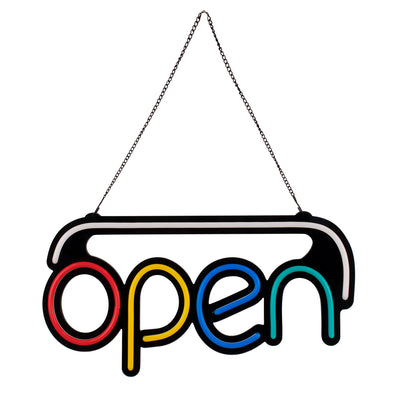 85859 Φωτιστικό Ταμπέλα Φωτεινή Επιγραφή NEON LED Σήμανσης Animated OPEN 30W AC 230V με Διακόπτη On/Off και Ασύρματο Χειριστήριο IR Λευκό - Κόκκινο - Πράσινο - Κίτρινο - Γαλάζιο