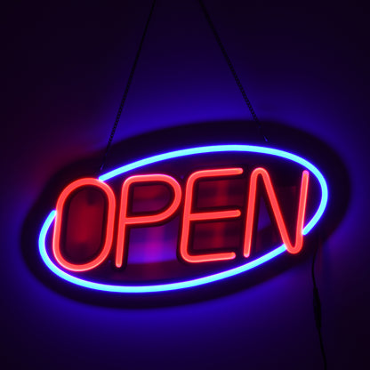 85860 Φωτιστικό Ταμπέλα Φωτεινή Επιγραφή NEON LED Σήμανσης Animated Ovale OPEN 30W AC 230V με Διακόπτη On/Off και Ασύρματο Χειριστήριο IR Μπλε - Κόκκινο