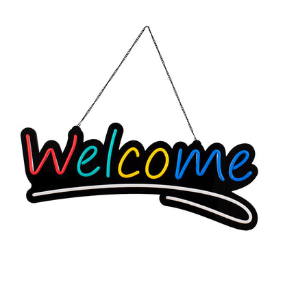 85861 Φωτιστικό Ταμπέλα Φωτεινή Επιγραφή NEON LED Σήμανσης Animated WELCOME 30W AC 230V με Διακόπτη On/Off και Ασύρματο Χειριστήριο IR Κόκκινο - Πράσινο - Κίτρινο - Μπλε - Λευκό
