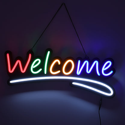85861 Φωτιστικό Ταμπέλα Φωτεινή Επιγραφή NEON LED Σήμανσης Animated WELCOME 30W AC 230V με Διακόπτη On/Off και Ασύρματο Χειριστήριο IR Κόκκινο - Πράσινο - Κίτρινο - Μπλε - Λευκό