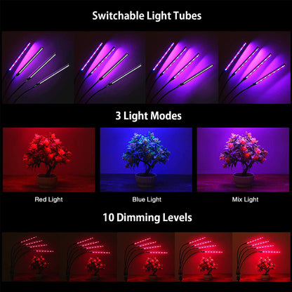 85956 Grow Light Full Spectrum LED Φωτιστικό Ανάπτυξης Φυτών Γλάστρας με 4 Κινούμενες Κεφαλές & Τρίποδο 150cm SMD 2835 20W 180° AC230V IP20 με Dimmer & Timer Εσωτερικού Χώρου για Κάλυψη Επιφάνειας 1m x 1m Πλήρους Φάσματος Φωτισμού