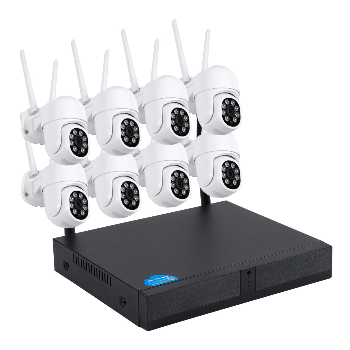 86040 Ασύρματο Καταγραφικό με 8 x Camera 2MP 1080P WiFi 360° Μοιρών - Αδιάβροχο IP66 - Νυχτερινή Όραση με LED IR - Διπλή Κατέυθυνση Ομιλίας - Ανιχνευτή Κίνησης - Νυχτερινή Λήψη - Λευκό