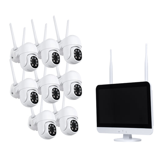 86042 Ασύρματο Καταγραφικό με Οθόνη - 8 x Camera 2MP 1080P WiFi 360° Μοιρών - Αδιάβροχο IP66 - Νυχτερινή Όραση με LED IR - Διπλή Κατέυθυνση Ομιλίας - Ανιχνευτή Κίνησης - Νυχτερινή Λήψη - Λευκό
