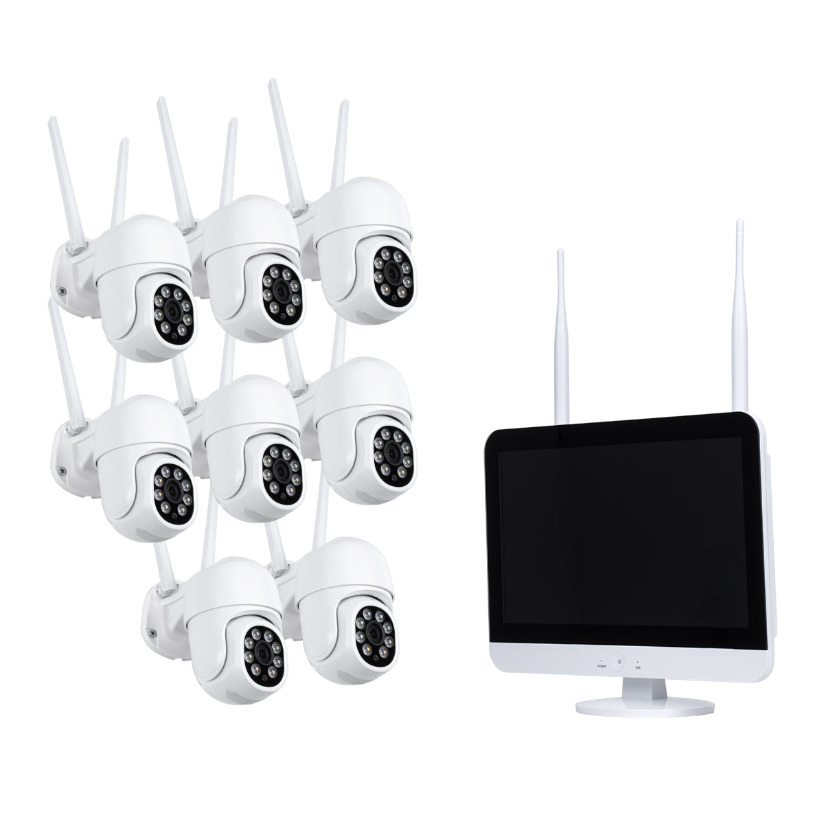 86042 Ασύρματο Καταγραφικό με Οθόνη - 8 x Camera 2MP 1080P WiFi 360° Μοιρών - Αδιάβροχο IP66 - Νυχτερινή Όραση με LED IR - Διπλή Κατέυθυνση Ομιλίας - Ανιχνευτή Κίνησης - Νυχτερινή Λήψη - Λευκό
