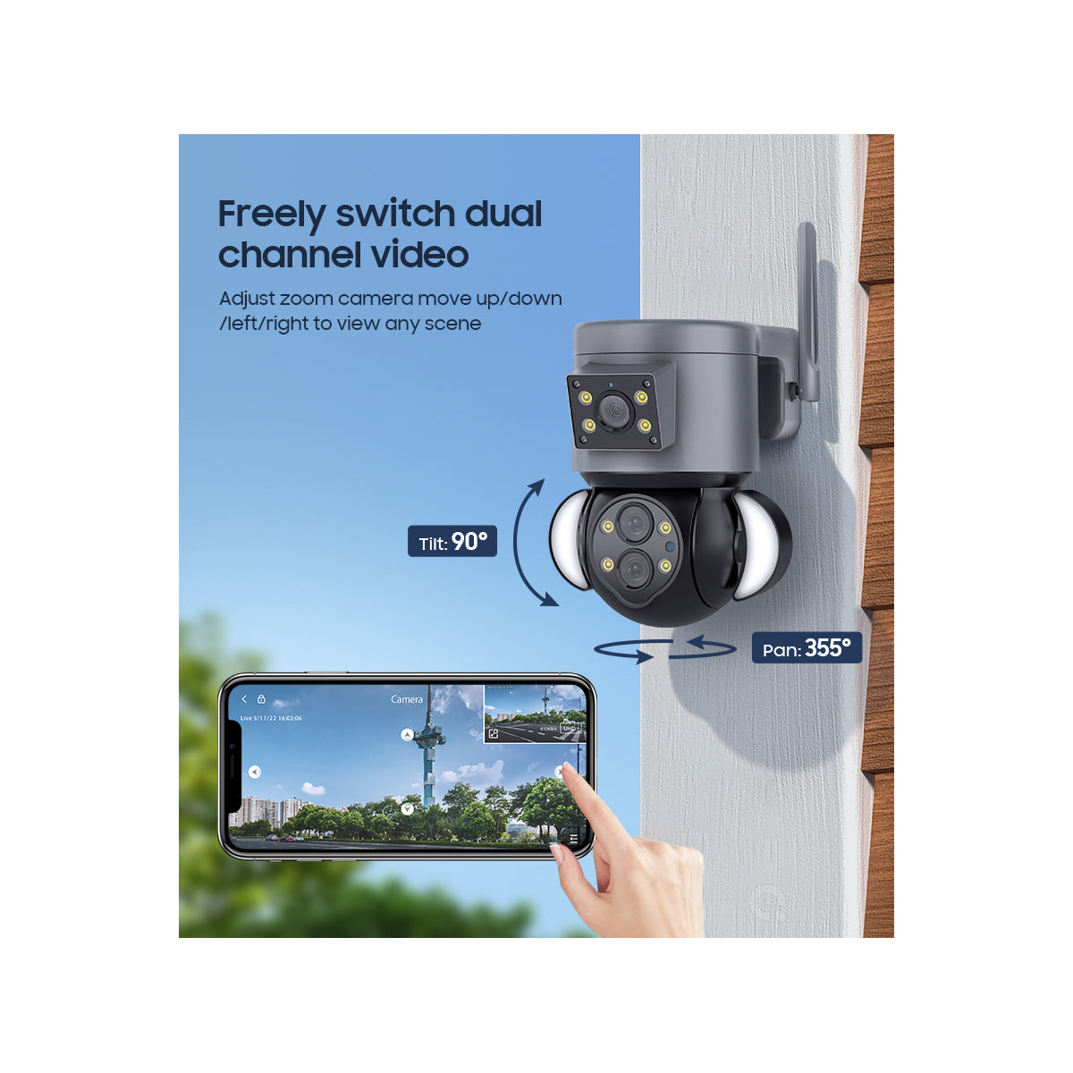 86077 Επιτοίχια Κάμερα Πρίζας WiFi HD 1080P 350° Διπλή Κατέυθυνση Ομιλίας & Ανιχνευτή Κίνησης - Απομακρυσμένος Έλεγχος - Αδιάβροχη IP65 - Γρι Μαύρο - Μ15 x Π14.5 x Y15cm