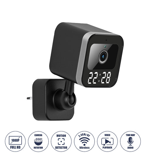 86082 Επιτοίχια Κάμερα Πρίζας WiFi HD 1080P 350° Διπλή Κατέυθυνση Ομιλίας & Ανιχνευτή Κίνησης - Απομακρυσμένος Έλεγχος IP20 - Μαύρο - Μ6 x Π5.5 x Υ16cm