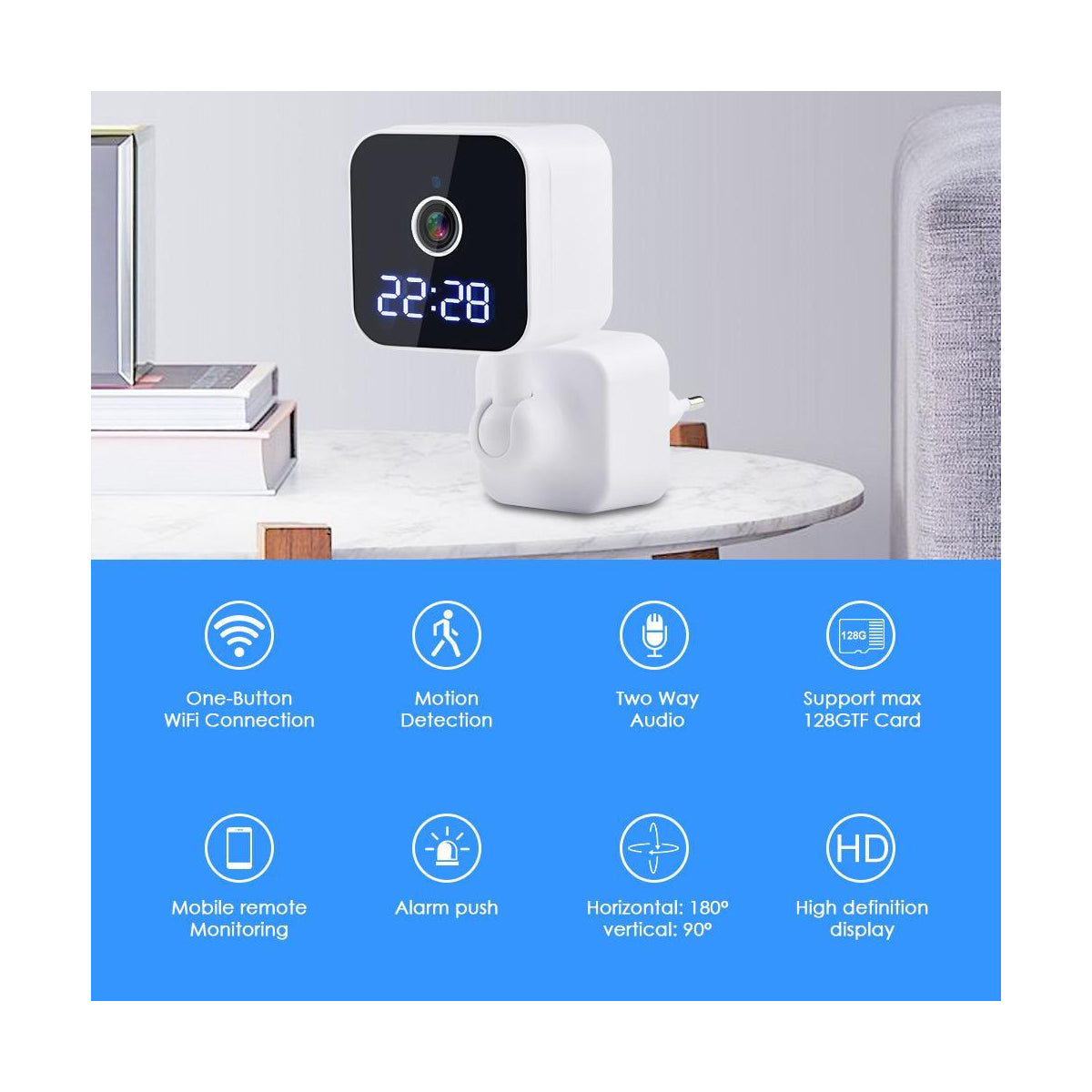 86082 Επιτοίχια Κάμερα Πρίζας WiFi HD 1080P 350° Διπλή Κατέυθυνση Ομιλίας & Ανιχνευτή Κίνησης - Απομακρυσμένος Έλεγχος IP20 - Μαύρο - Μ6 x Π5.5 x Υ16cm