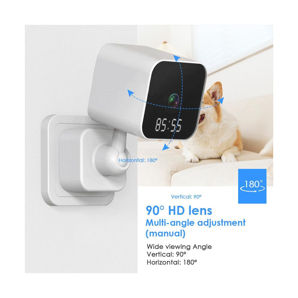 86082 Επιτοίχια Κάμερα Πρίζας WiFi HD 1080P 350° Διπλή Κατέυθυνση Ομιλίας & Ανιχνευτή Κίνησης - Απομακρυσμένος Έλεγχος IP20 - Μαύρο - Μ6 x Π5.5 x Υ16cm