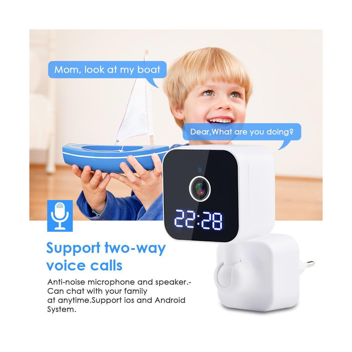 86082 Επιτοίχια Κάμερα Πρίζας WiFi HD 1080P 350° Διπλή Κατέυθυνση Ομιλίας & Ανιχνευτή Κίνησης - Απομακρυσμένος Έλεγχος IP20 - Μαύρο - Μ6 x Π5.5 x Υ16cm