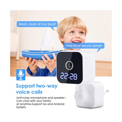 86082 Επιτοίχια Κάμερα Πρίζας WiFi HD 1080P 350° Διπλή Κατέυθυνση Ομιλίας & Ανιχνευτή Κίνησης - Απομακρυσμένος Έλεγχος IP20 - Μαύρο - Μ6 x Π5.5 x Υ16cm