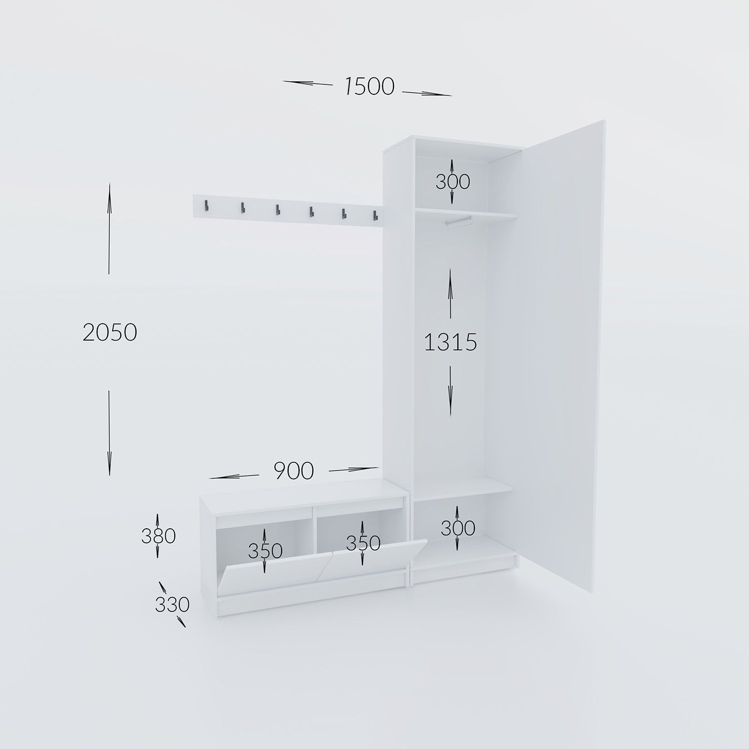 Σετ Εισόδου Sara Λευκή 150x33x205