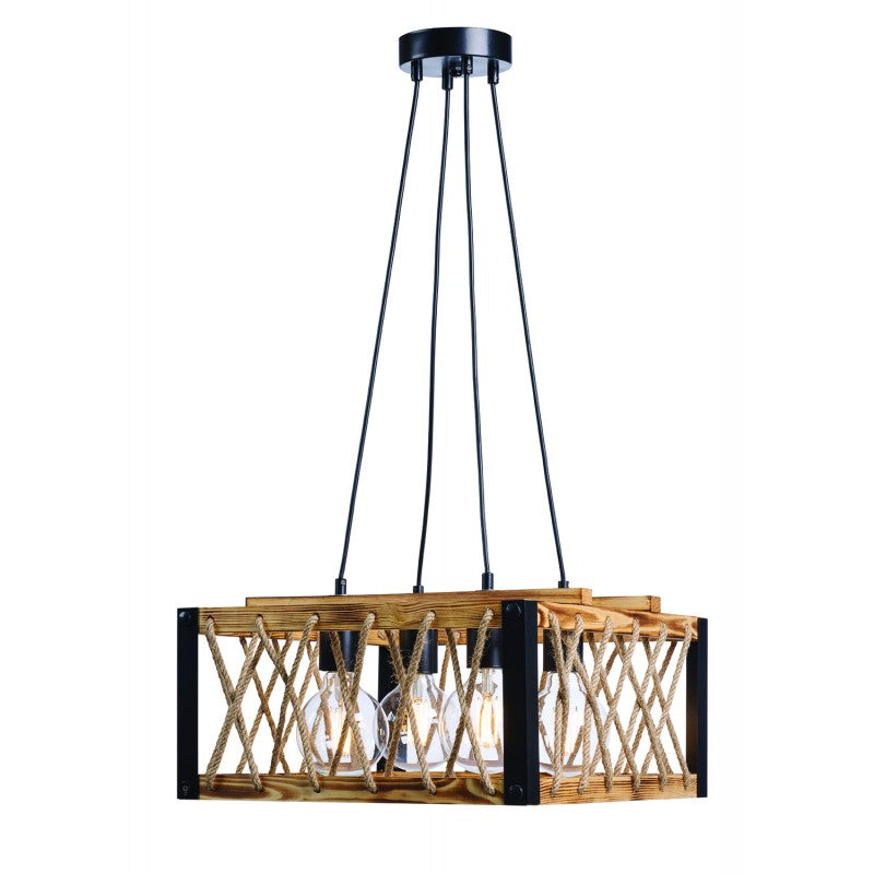 Φωτιστικό Πολύφωτο 4φ Μέταλλο Μαύρο/Ξύλο Ε27