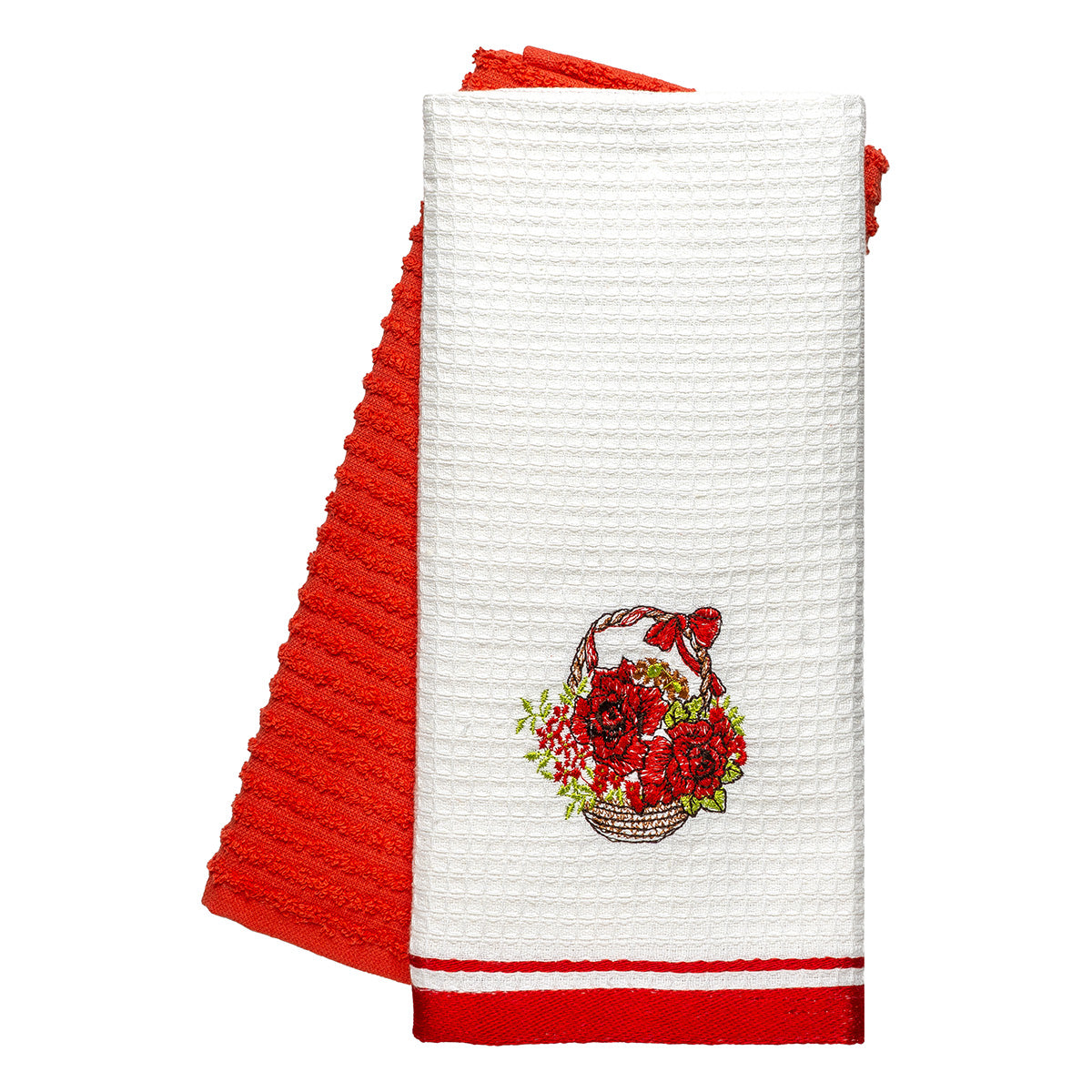 Ποτηρόπανα Σετ 2 Τμχ Flowers Art 8822 40x60εκ Κόκκινο