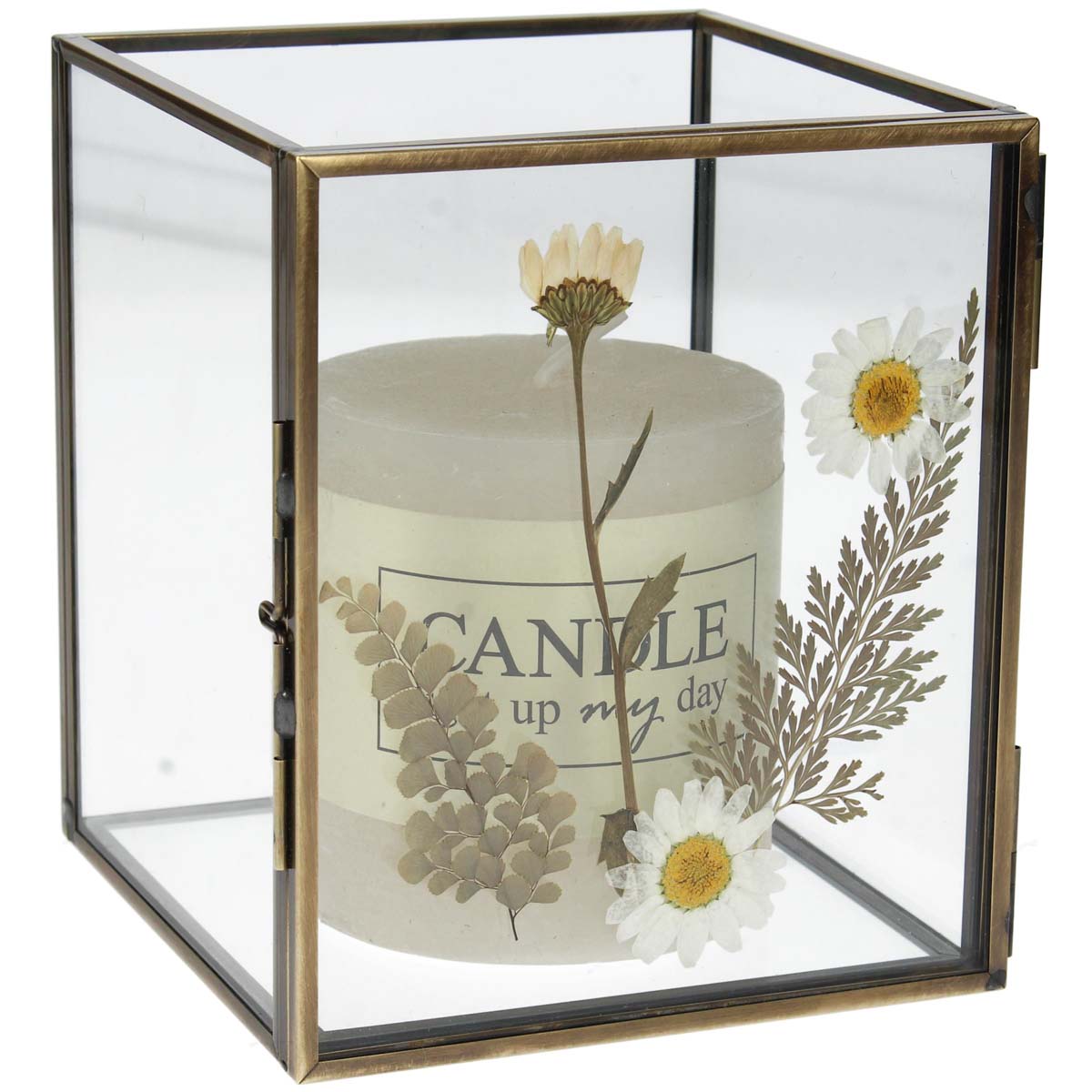 Κηροπήγιο Terrarium με Αποξηραμένα Λουλούδια Μπρονζέ 12x10x11
