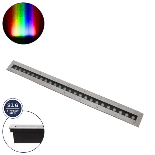 UNDERGROUND-REMVI 90195 Χωνευτό Φωτιστικό Wall Washer Δαπέδου LED 24W 2040lm 10° DC 24V Αδιάβροχο IP68 L100 x W9 x H7.2cm RGBW DMX512 - Ανοξείδωτο Ατσάλι