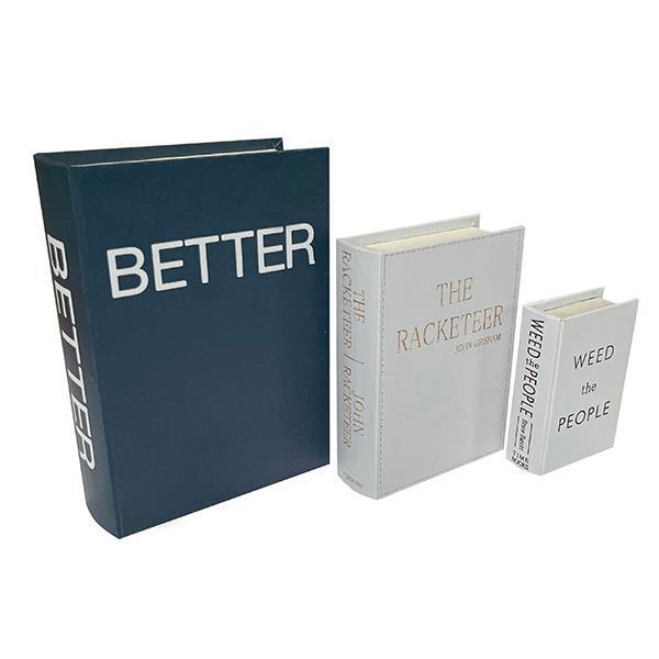 S/3 ΚΟΥΤΙΑ ΒΙΒΛΙΑ ΞΥΛΙΝΑ ΜΠΛΕ - ΜΑΥΡΟ 30x22x6 23x17x5 16x11x3