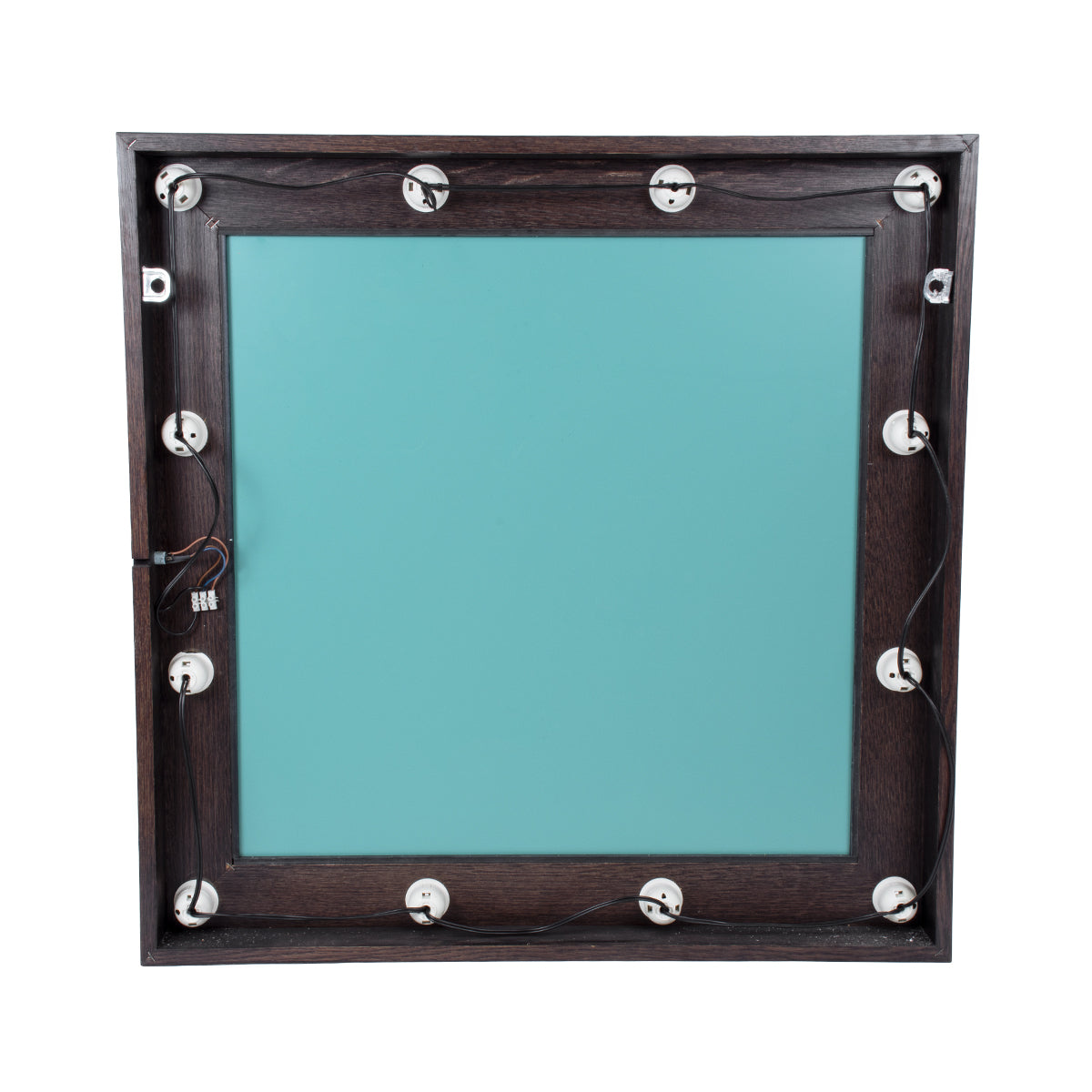 MAKEUP MIRROR-80x80-2 Μοντέρνος Καθρέπτης Μακιγιάζ με Πλαίσιο Φυσικού Ξύλου με Διακόπτη On/Off 12 x E27 AC220-240V - Μ80 x Π7 x Υ80cm - Καφέ Wenge