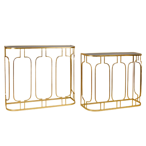 ΚΟΝΣΟΛΑ ΜΕΤΑΛΛΙΚΗ ΧΡΥΣΗ ΕΠΙΦΑΝΕΙΑ ΓΥΑΛΙ ΜΑΥΡΟ ΣΕΤ 2 ΤΜΧ S:90x27x73 L:100x30x82