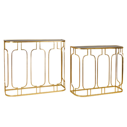 ΚΟΝΣΟΛΑ ΜΕΤΑΛΛΙΚΗ ΧΡΥΣΗ ΕΠΙΦΑΝΕΙΑ ΓΥΑΛΙ ΜΑΥΡΟ ΣΕΤ 2 ΤΜΧ S:90x27x73 L:100x30x82