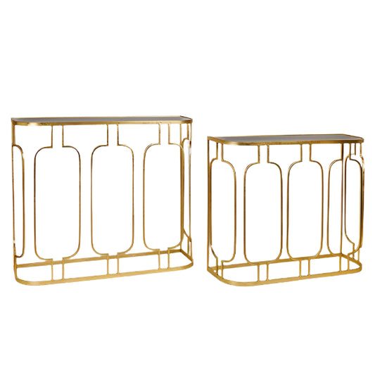 ΚΟΝΣΟΛΑ ΜΕΤΑΛΛΙΚΗ ΧΡΥΣΗ ΕΠΙΦΑΝΕΙΑ ΓΥΑΛΙ ΜΑΥΡΟ ΣΕΤ 2 ΤΜΧ S:90x27x73 L:100x30x82