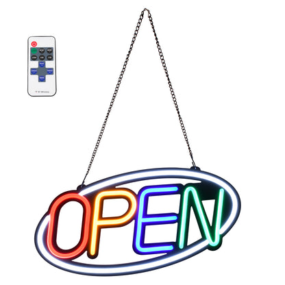 85858 Φωτιστικό Ταμπέλα Φωτεινή Επιγραφή NEON LED Σήμανσης Animated Ovale OPEN 30W AC 230V με Διακόπτη On/Off και Ασύρματο Χειριστήριο IR Λευκό - Κόκκινο - Πράσινο - Κίτρινο - Γαλάζιο