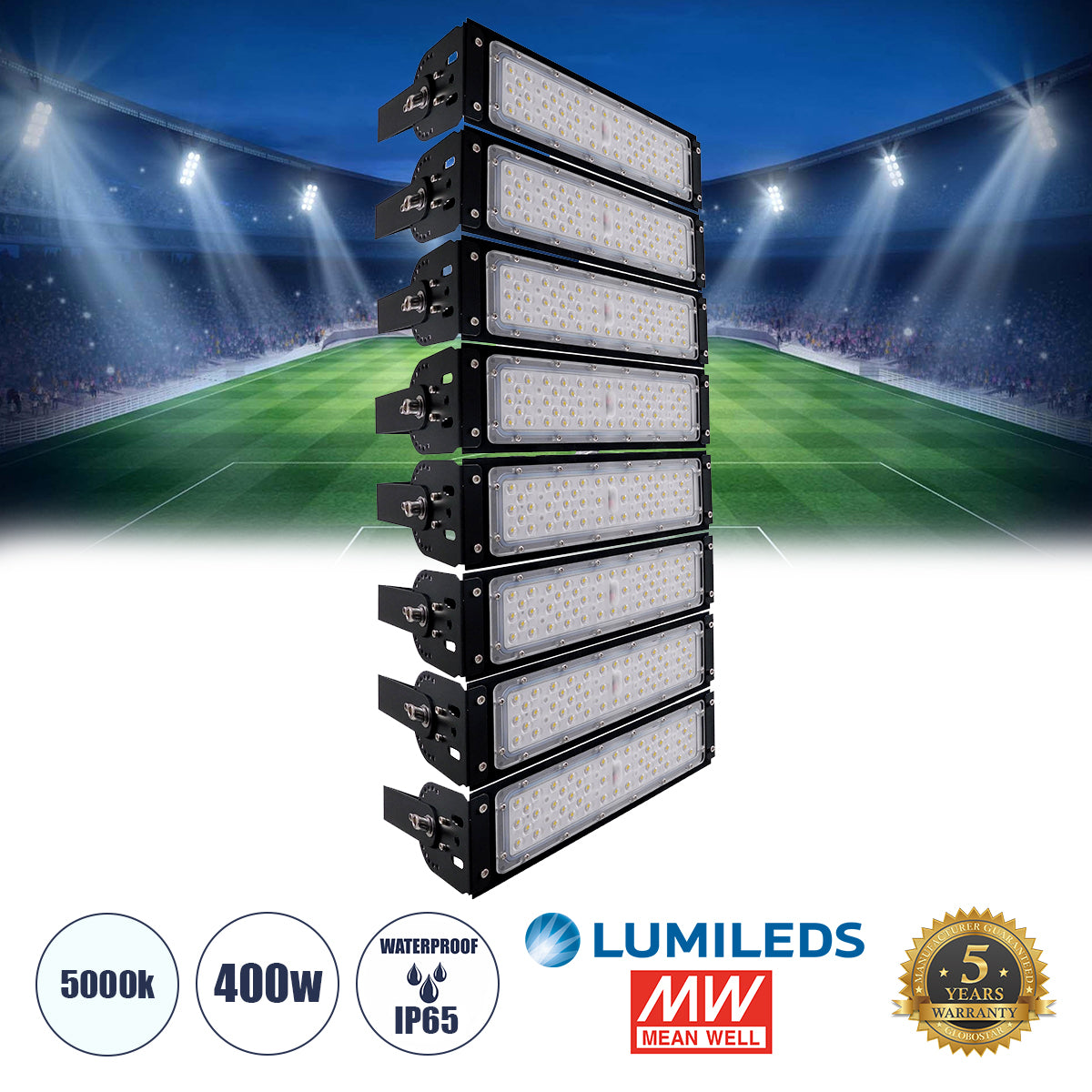 GOLIATH 90100-8 LED Προβολέας Γηπέδου - Φωτιστικό Tunnel 400W 64000LM 75°*135° AC 100-277V IP65 - Ψυχρό Λευκό 5000K - MeanWell Driver & LumiLEDs Chip