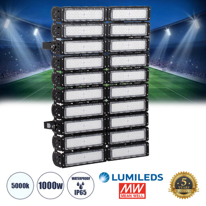 GOLIATH 90105 Προβολέας για Γήπεδα Tennis & Ποδοσφαίρου 5x5 LED 1000W 150000lm 75°x135° SDCM<5 Fish Eye Lens AC 220-240V Αδιάβροχο IP65 IK08 Φυσικό Λευκό 5000K - Lumileds SMD Chip & Mean Well Driver - Μαύρο Ματ - Μ62 x Π22 x Υ90