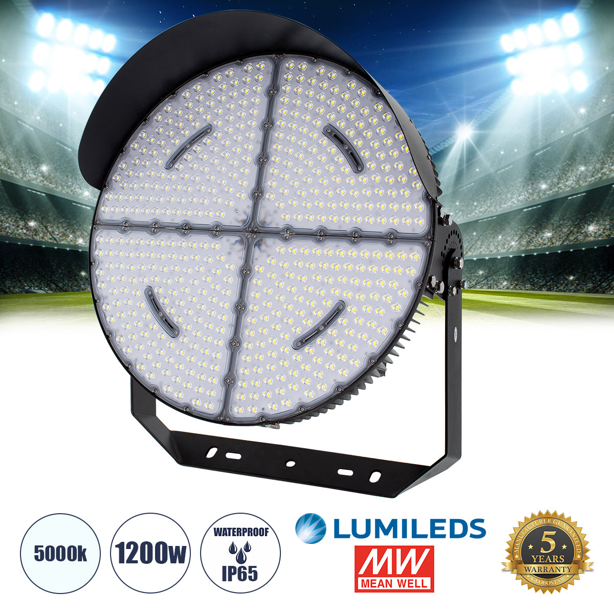 CYCLOP 90108 LED Προβολέας Γηπέδου 1200W 192000LM 60° AC 100-277V IP65 - Ψυχρό Λευκό 5000K - MeanWell Driver & LumiLEDs Chip