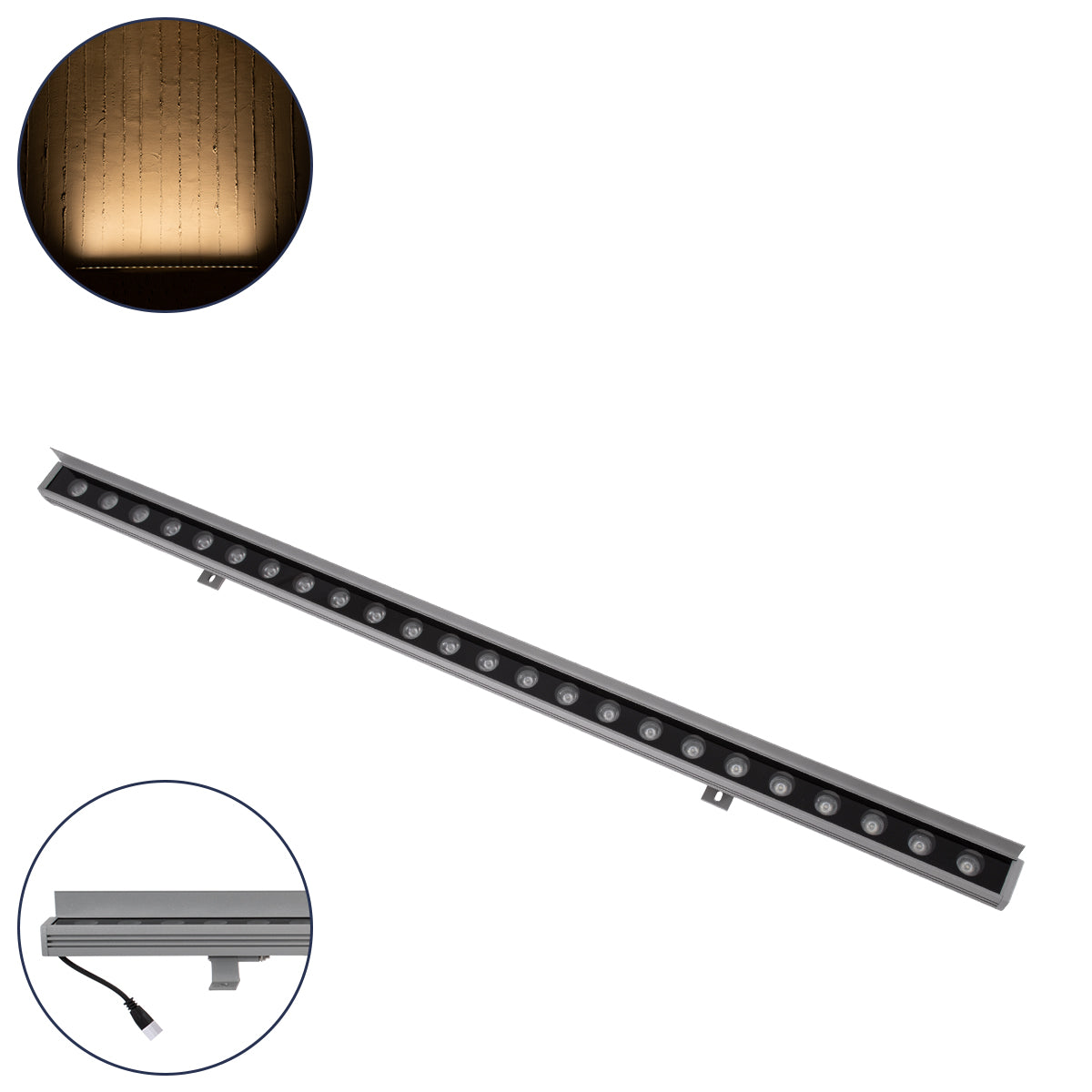 WASHERFAIA 90186 Μπάρα Φωτισμού Wall Washer με Αντιθαμβωτική Γρίλια LED 24W 2640lm 15° DC 24V Αδιάβροχο IP65 Θερμό Λευκό 2700K Dimmable - Bridgelux SMD Chip - Ασημί - Μ100 x Π4 x Υ5.5