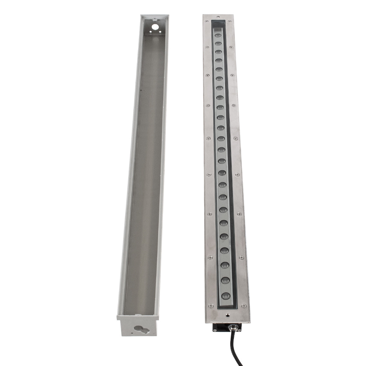 UNDERGROUND-PASSAGGIO 90196 Χωνευτό Φωτιστικό Wall Washer Δαπέδου LED 24W 2160lm 10° DC 24V Αδιάβροχο IP68 με Ρυθμιζόμενη Γωνία Φωτισμού L108 x W9 x H7.5cm Θερμό Λευκό 2700K - Ανοξείδωτο Ατσάλι