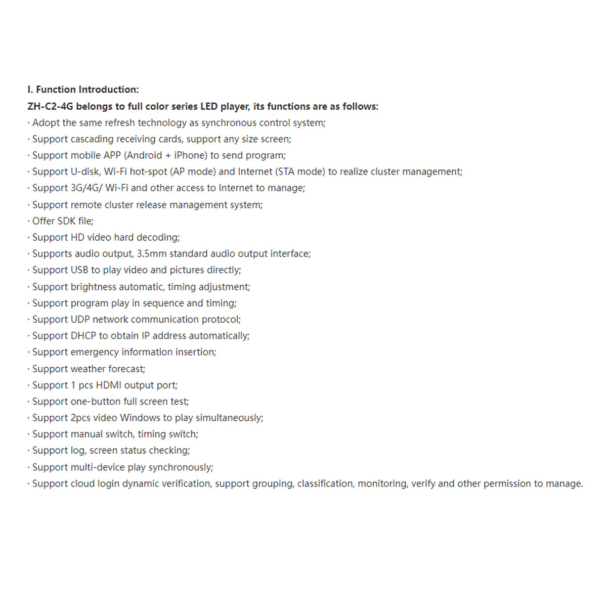 ZH-C2 90238 Multimedia Player Video Controller για Οθόνες LED Video Wall 1.3 million pixel - Input Signal W1920 x H1080@60Hz - WiFi 2.4G - 1 Gigabit Ethernet Output Port - AC 220-240V IP20 - Μ31.5 x Π16 x Υ5.5