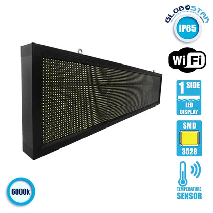 DISPLAY 90280 Κυλιόμενη Ψηφιακή Επιγραφή 160x32cm P10 Μονής Όψης LED AC 220-240V Αδιάβροχο IP65 Ψυχρό Λευκό 6000K - WiFi Control μέσω FK APP - Αισθητήρας Θερμοκρασίας & Υγρασίας - Μ168 x Π9 x Υ40