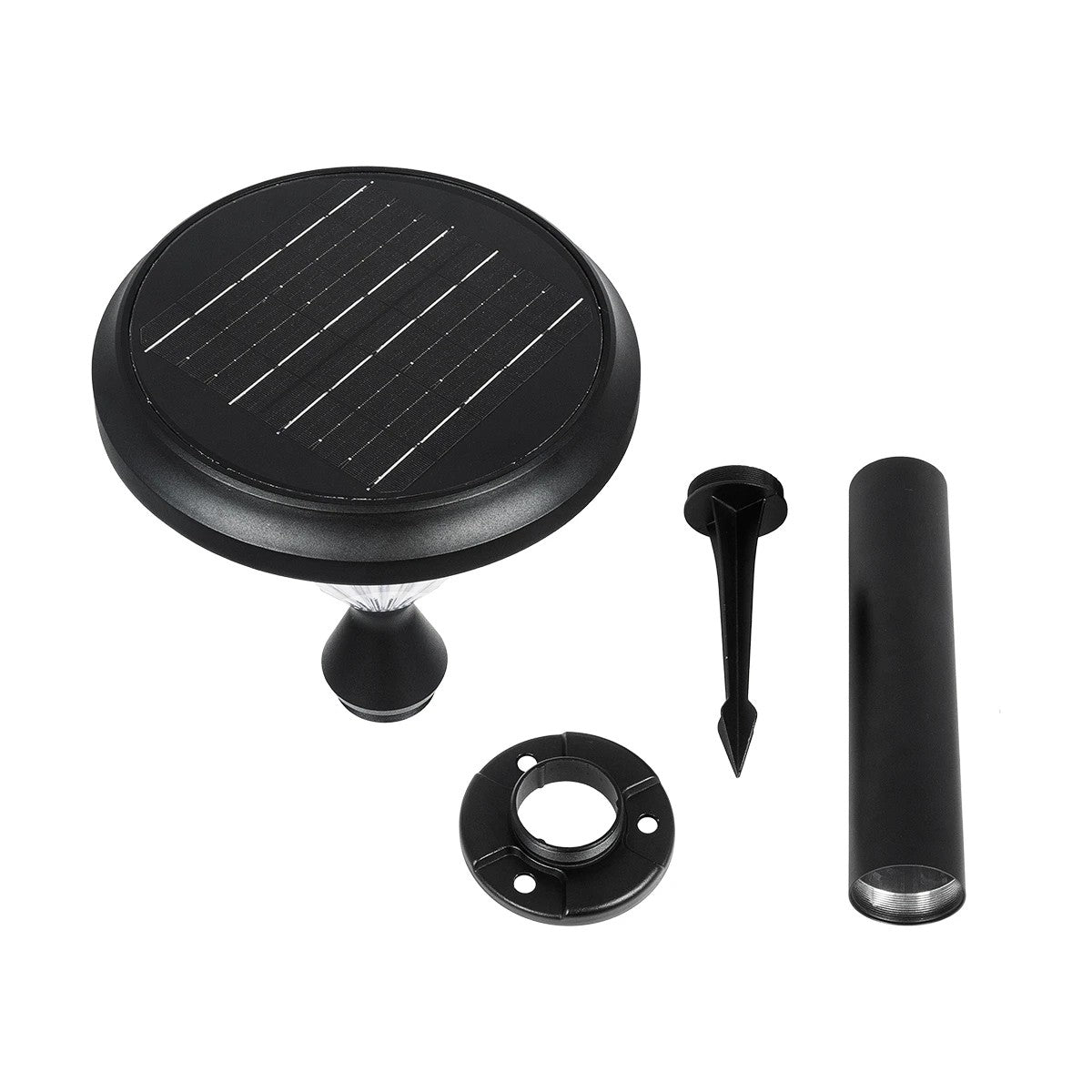 VEGGIE 90522 Φωτιστικό Κολωνάκι Κήπου LED 10W 500lm 120° με Ενσωματωμένο Φωτοβολταϊκό Panel 6V 2W & Επαναφορτιζόμενη Μπαταρία Li-ion 3.2V 6000mAh με Αισθητήρα Ημέρας-Νύχτας Αδιάβροχο IP65 Ψυχρό Λευκό 6000K - Sanan SMD Chip - Μαύρο - Μ26 x Π26 x Υ60