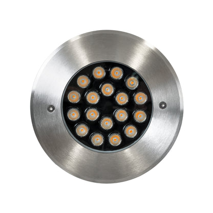 UNDERGROUND-SINA 90571 Χωνευτό Φωτιστικό Σποτ Δαπέδου LED 18W 1620lm 15° DC 24V Αδιάβροχο IP68 Φ20 x Υ11cm Θερμό Λευκό 2700K - Ανοξείδωτο Ατσάλι