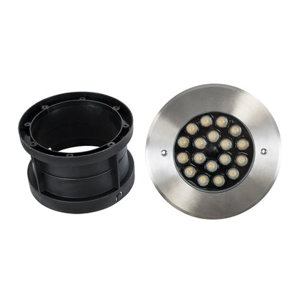UNDERGROUND-SINA 90571 Χωνευτό Φωτιστικό Σποτ Δαπέδου LED 18W 1620lm 15° DC 24V Αδιάβροχο IP68 Φ20 x Υ11cm Θερμό Λευκό 2700K - Ανοξείδωτο Ατσάλι