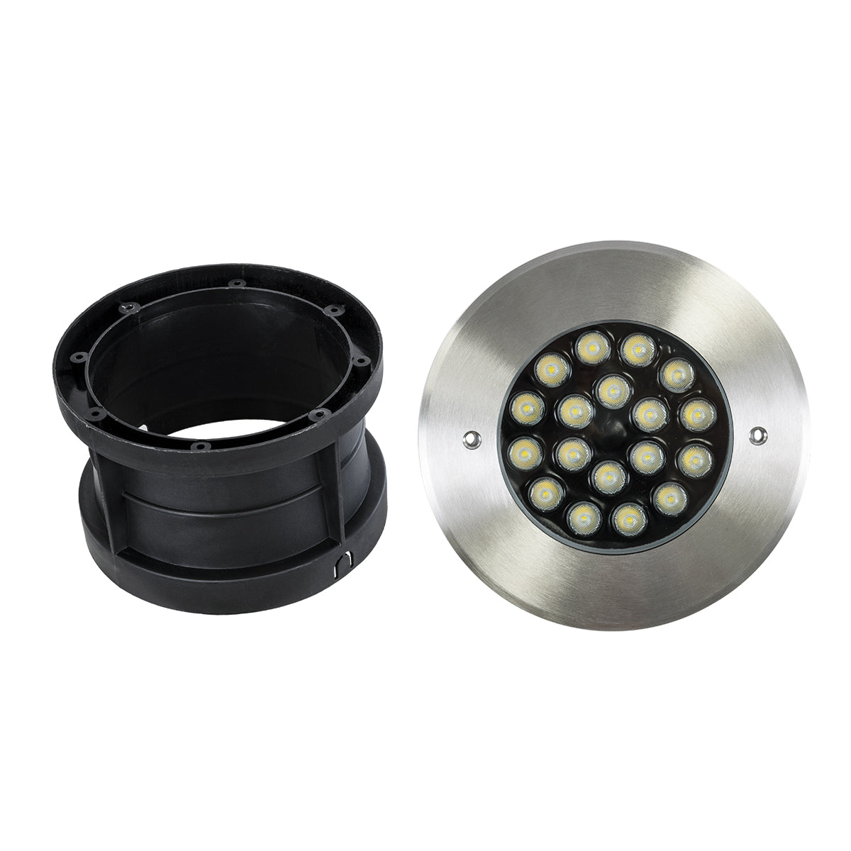 UNDERGROUND-SINA 90572 Χωνευτό Φωτιστικό Σποτ Δαπέδου LED 18W 1710lm 15° DC 24V Αδιάβροχο IP68 Φ20 x Υ11cm Φυσικό Λευκό 4500K - Ανοξείδωτο Ατσάλι