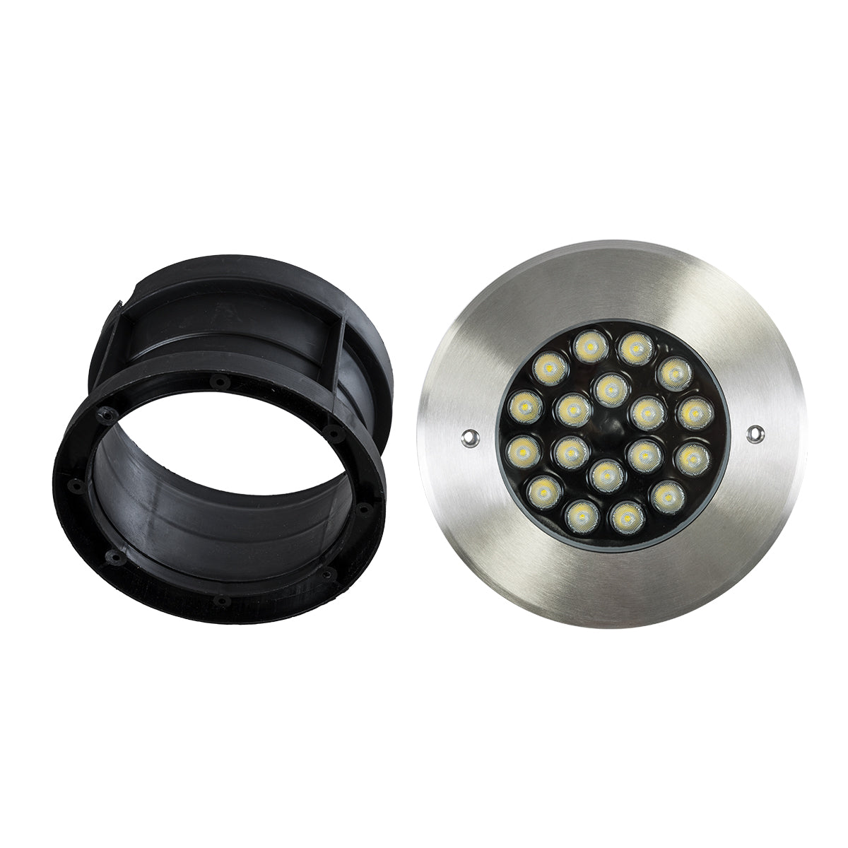 UNDERGROUND-SINA 90572 Χωνευτό Φωτιστικό Σποτ Δαπέδου LED 18W 1710lm 15° DC 24V Αδιάβροχο IP68 Φ20 x Υ11cm Φυσικό Λευκό 4500K - Ανοξείδωτο Ατσάλι