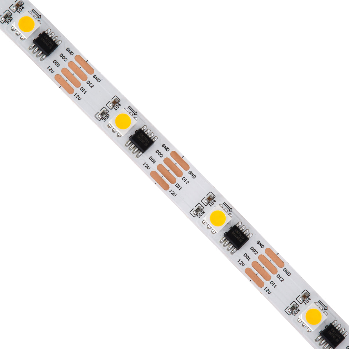 90598 Digital Pixel Addressable Strip 4 PIN - Ψηφιακή Ταινία LED SMD 5050 9W/m 30LED/m 30PIXEL/m SPI/TTL Protocol IC TM1908 810lm/m 120° DC 12V IP20 Θερμό Λευκό 2700K - Λευκό Σώμα - Μ5000 x Π10 x Υ2mm - Συσκευασία 5 Μέτρων