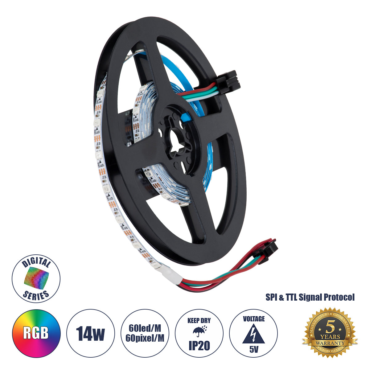 90605 Digital Pixel Addressable Strip Ultra Slim 3 PIN - Nano Ψηφιακή Ταινία LED SMD 3535 14W/m 60LED/m 60PIXEL/m SPI/TTL Protocol IC WS2812/SK6812 1152lm/m 120° DC 5V IP20 RGB - Λευκό Σώμα - Μ2000 x Π4 x Υ1mm - Συσκευασία 2 Μέτρων