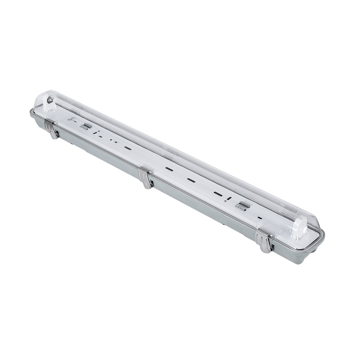 90610 60cm Tri-Proof Πλαστικό PC Σκαφάκι με Μεταλλικά Clips για 1 x Λάμπες T8 Τύπου Φθορίου LED Τροφοδοσίας Ενός Άκρου Αδιάβροχο IP65