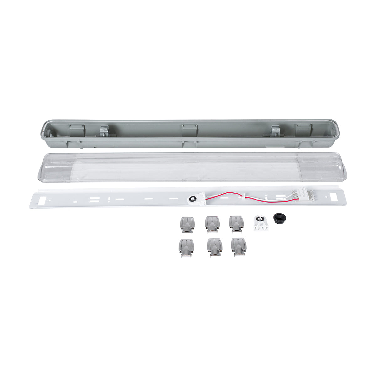 90610 60cm Tri-Proof Πλαστικό PC Σκαφάκι με Μεταλλικά Clips για 1 x Λάμπες T8 Τύπου Φθορίου LED Τροφοδοσίας Ενός Άκρου Αδιάβροχο IP65