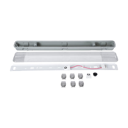 90610 60cm Tri-Proof Πλαστικό PC Σκαφάκι με Μεταλλικά Clips για 1 x Λάμπες T8 Τύπου Φθορίου LED Τροφοδοσίας Ενός Άκρου Αδιάβροχο IP65