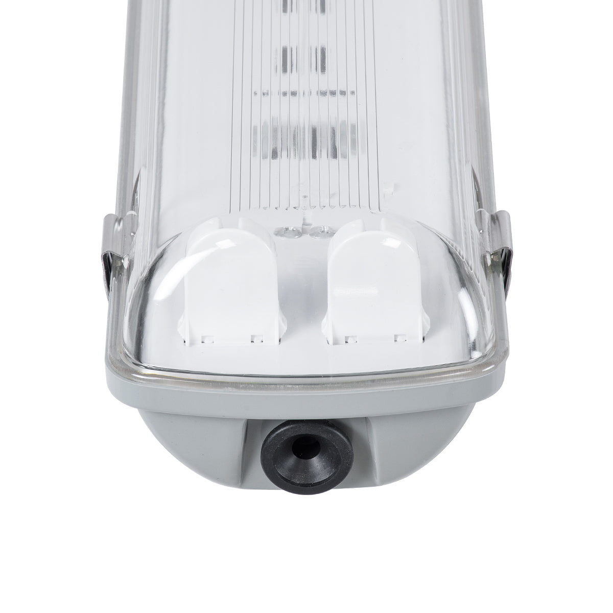 VIGAS 90611 Γραμμικό Βιομηχανικό Φωτιστικό Σκαφάκι Tri-Proof με Μεταλλικά Clips για 2 x Λάμπες T8 G13 60cm Τύπου Φθορίου LED Τροφοδοσίας Ενός Άκρου 120° AC 220-240V Αδιάβροχο IP65 - Γκρι με Διάφανο Κάλυμμα Πλαστικό PC - Μ66 x Π11.5 x Υ9