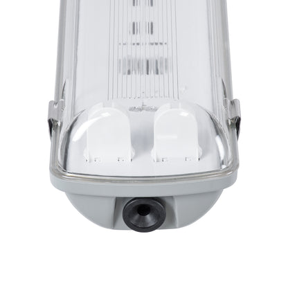 VIGAS 90611 Γραμμικό Βιομηχανικό Φωτιστικό Σκαφάκι Tri-Proof με Μεταλλικά Clips για 2 x Λάμπες T8 G13 60cm Τύπου Φθορίου LED Τροφοδοσίας Ενός Άκρου 120° AC 220-240V Αδιάβροχο IP65 - Γκρι με Διάφανο Κάλυμμα Πλαστικό PC - Μ66 x Π11.5 x Υ9