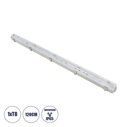 90612 120cm Tri-Proof Πλαστικό PC Σκαφάκι με Μεταλλικά Clips για 1 x Λάμπες T8 Τύπου Φθορίου LED Τροφοδοσίας Ενός Άκρου Αδιάβροχο IP65
