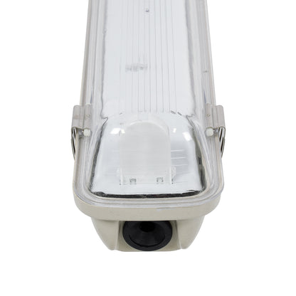 90612 120cm Tri-Proof Πλαστικό PC Σκαφάκι με Μεταλλικά Clips για 1 x Λάμπες T8 Τύπου Φθορίου LED Τροφοδοσίας Ενός Άκρου Αδιάβροχο IP65